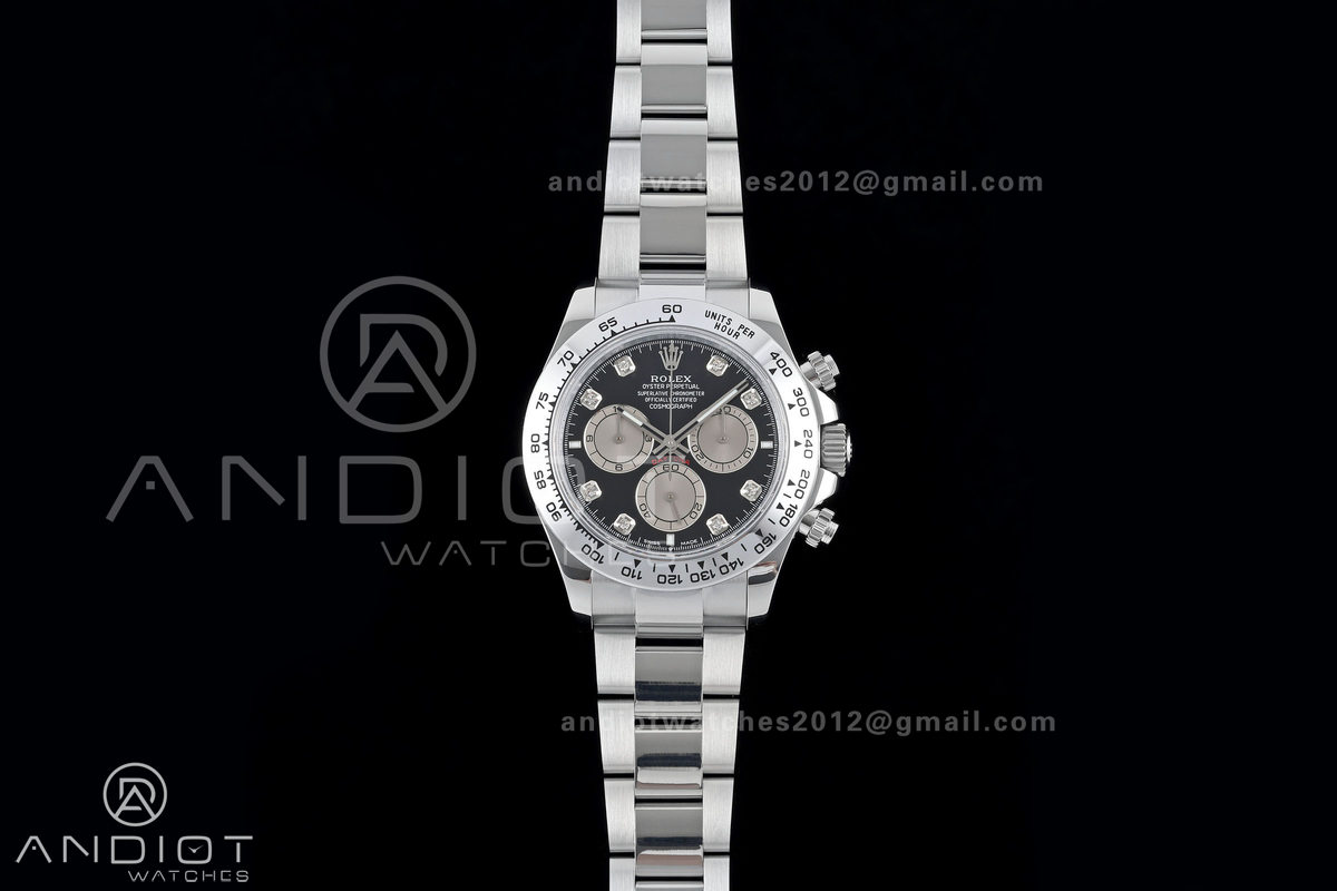 Daytona 126509 QF 1:1 Best Edition Black/Silver Diamonds Dial on SS Bracelet JH4131 (Free Sprung) 